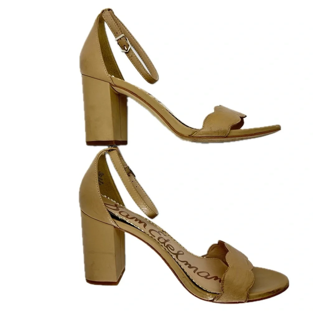 Sam Edelman Odila Tan Leather Sandals Strappy Ankle Strap Block Heels Size 8.5M - Picture 11 of 16